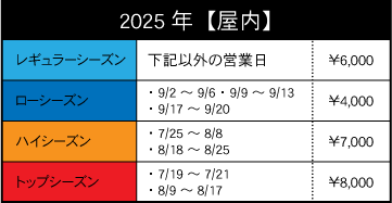 屋内席料金表
